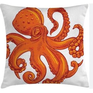 Orange Octopus Throw Pillow